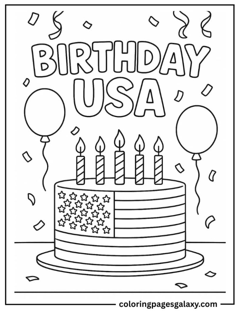 American Flag Cake With Candles Coloring Page