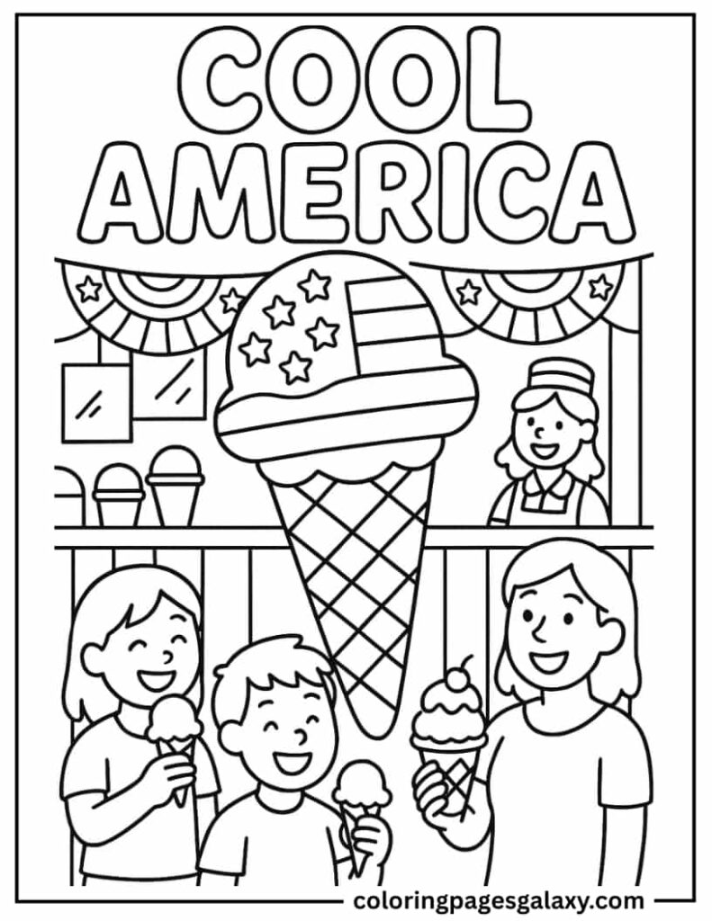 American Flag Ice Cream Cone Coloring Page For Kids