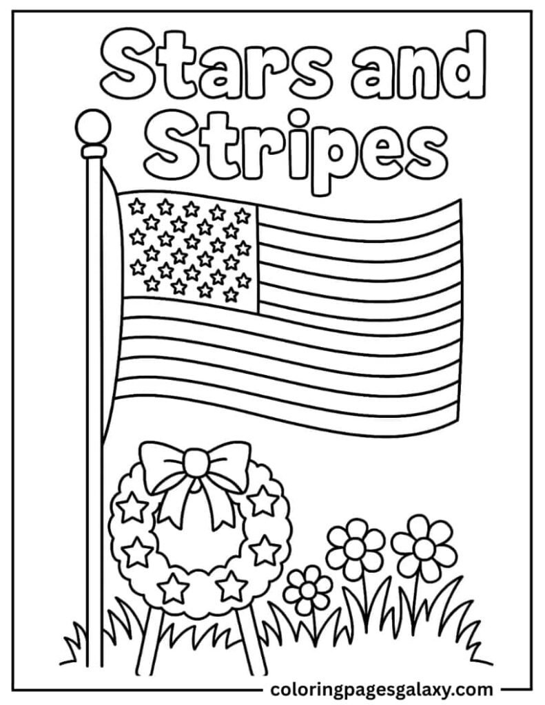 Banner Flying High With Memorial Wreath And Text Stars And Stripes