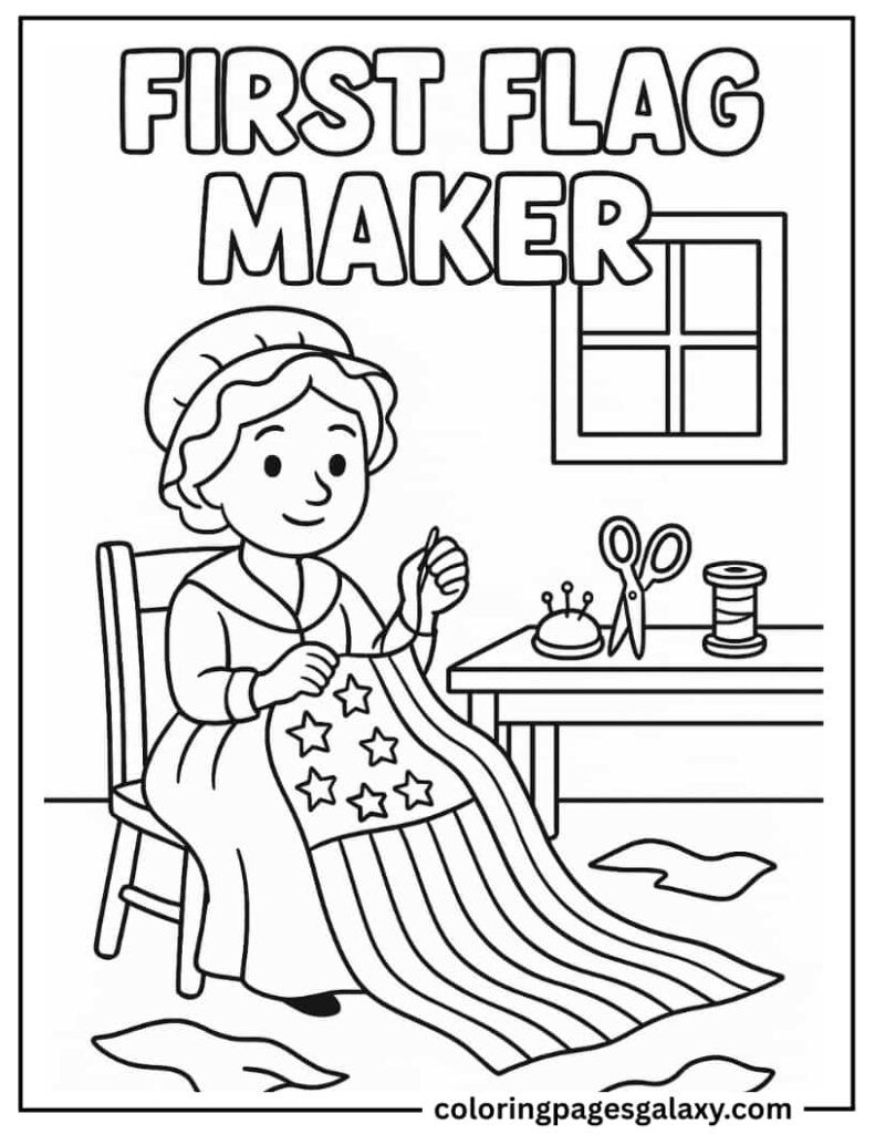 Betsy Ross Sewing First American Flag Coloring Page For Kids