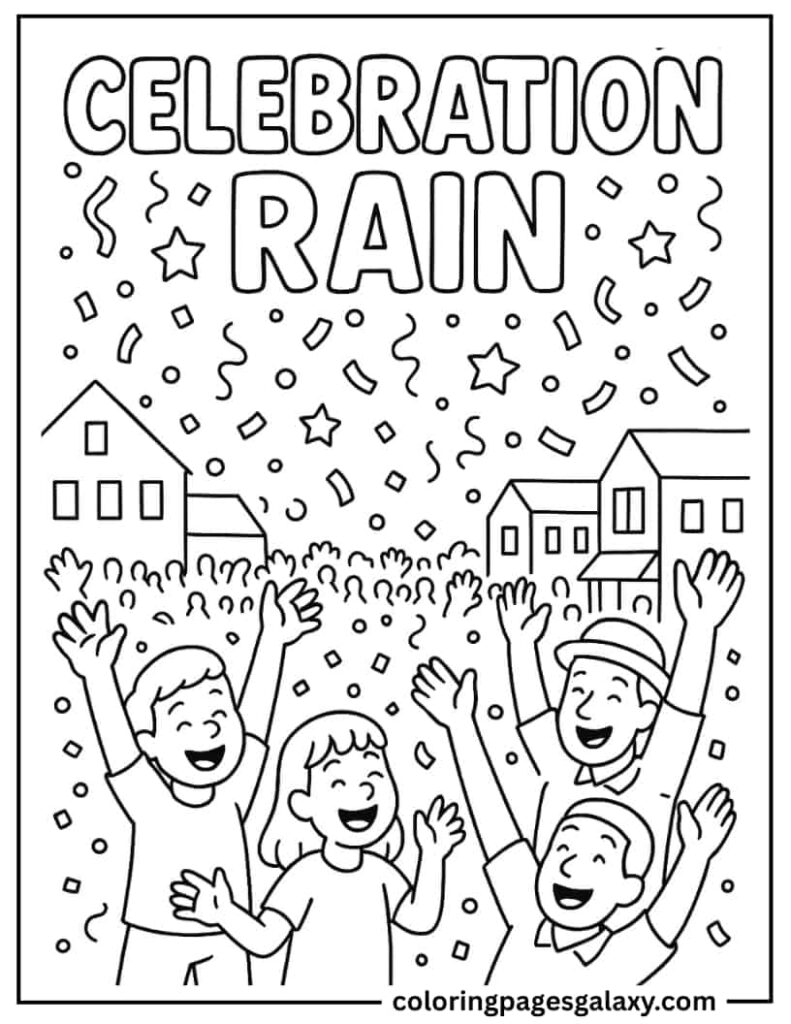 Celebration Rain Text With Crowds Cheering And Throwing Confetti Upward