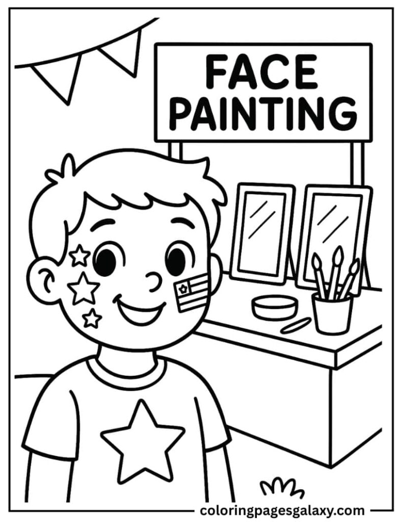 Children With Face Paint Stars And Flag Designs Coloring Sheet For Preschoolers