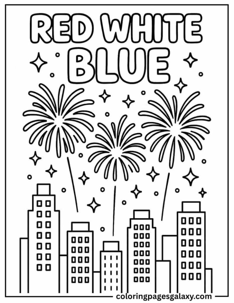 Fireworks Bursting Over City Skyline Page To Color