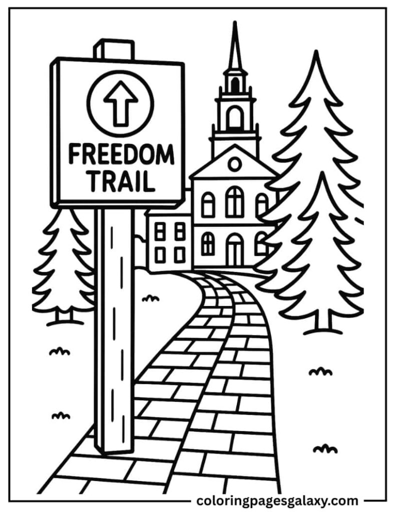 Freedom Trail Signpost With Brick Path Coloring Page