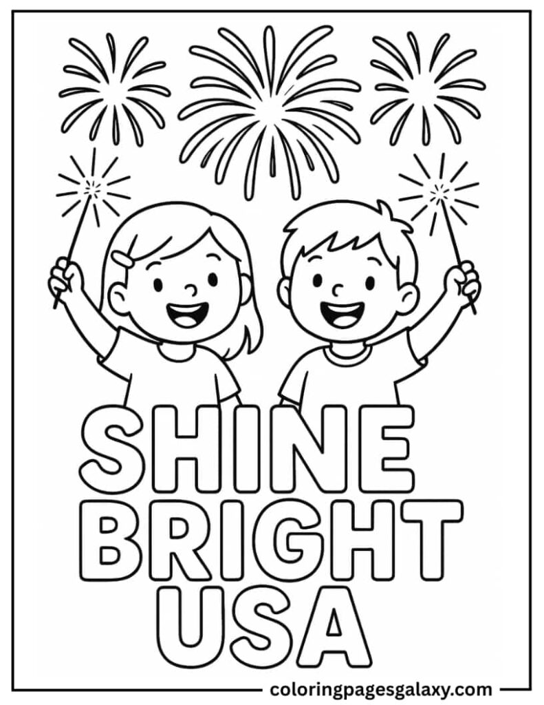 Kids Holding Sparklers With Text Shine Bright USA