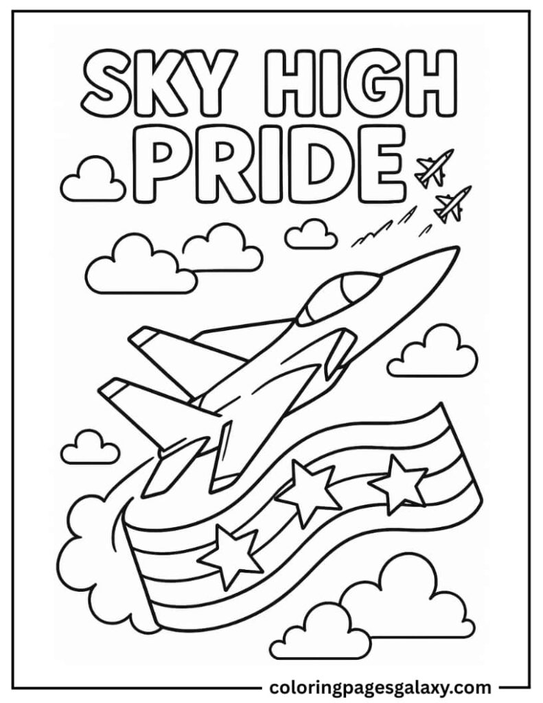 Military Jet Plane With America Banner Coloring Page
