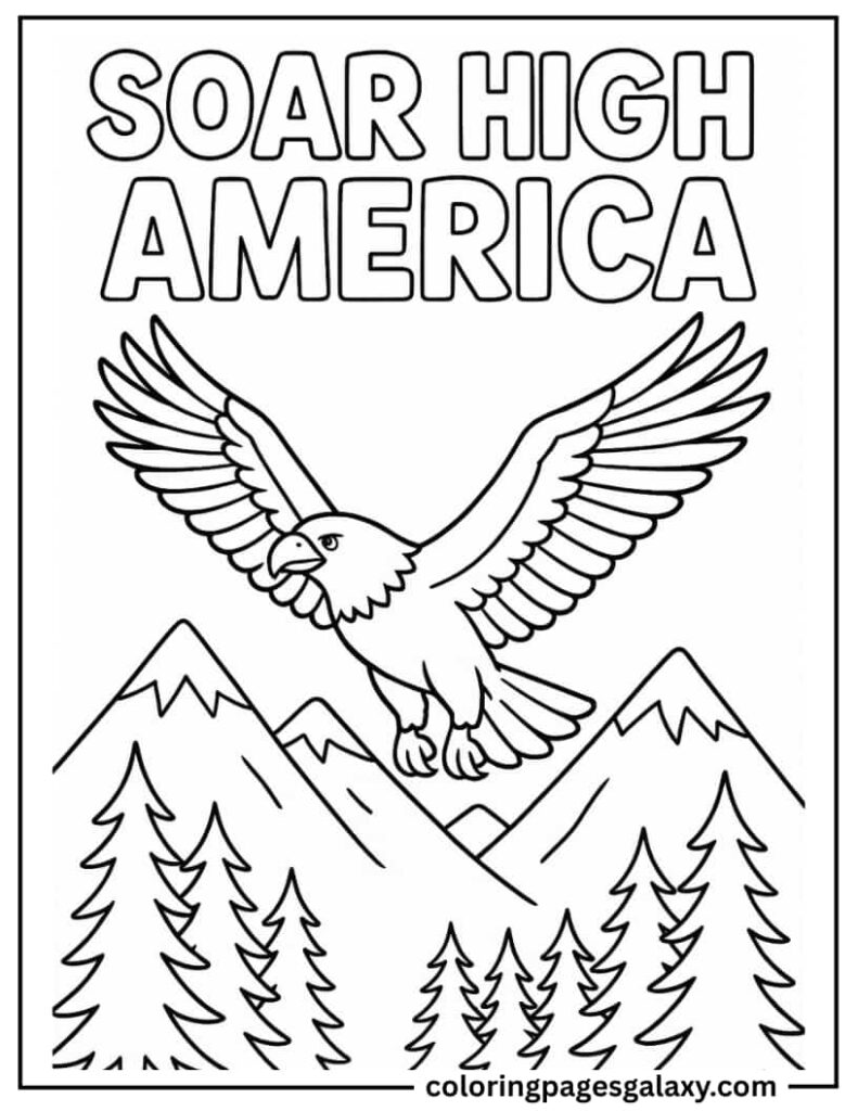 Soar High America Text With Bald Eagle Soaring With Spread Wings