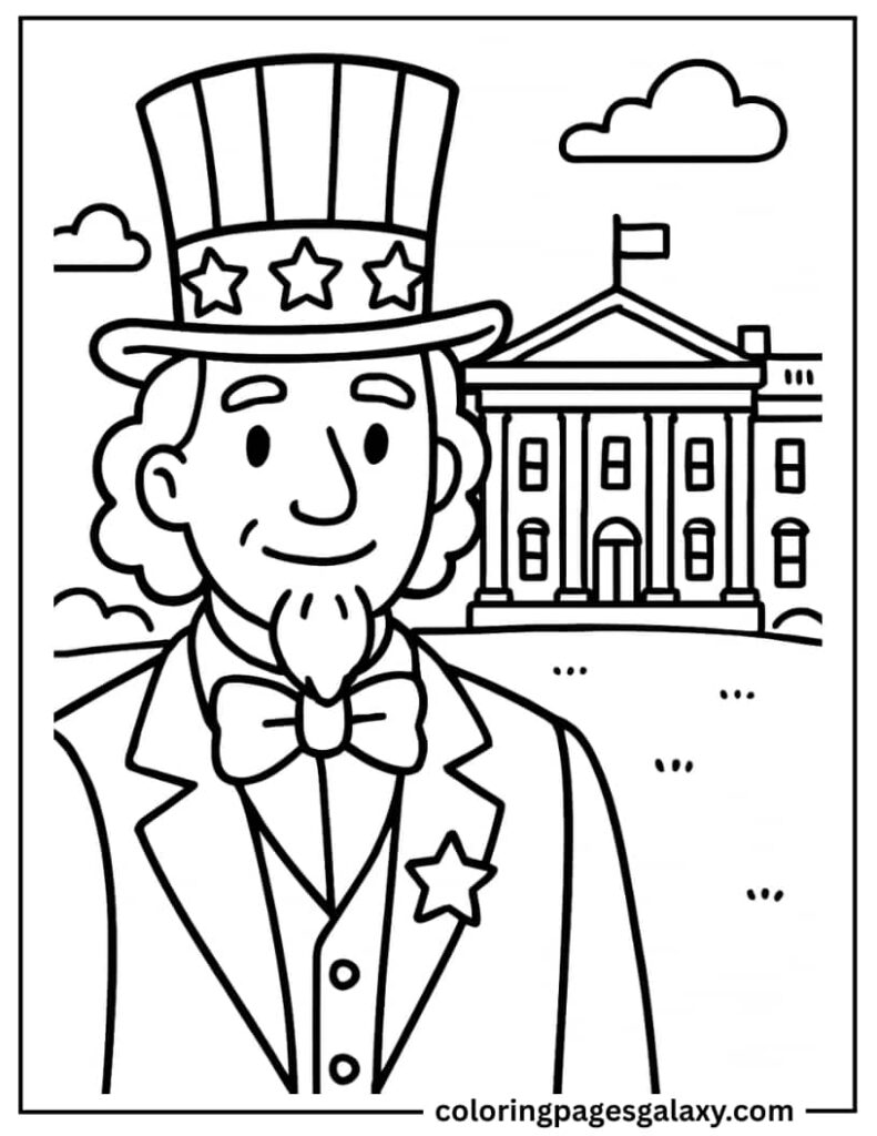 Uncle Sam With Top Hat Coloring Page