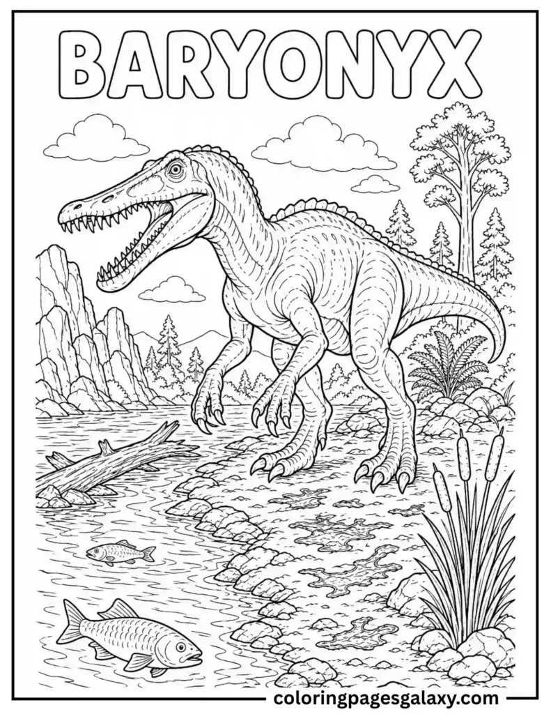 Alert Baryonyx Dinosaur Coloring Page