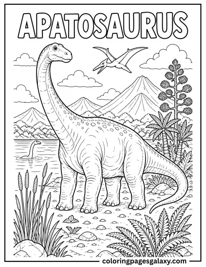 Apatosaurus Coloring Page Near Lakeside Environment