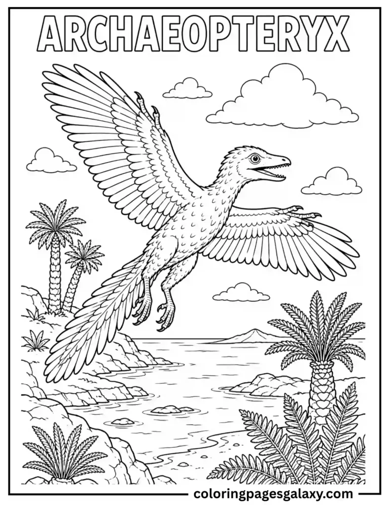 Archaeopteryx Flying Coloring Page