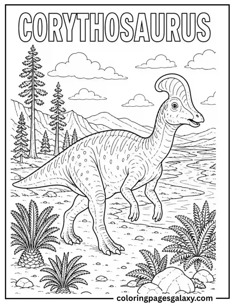 Bold Corythosaurus Walking Coloring Page