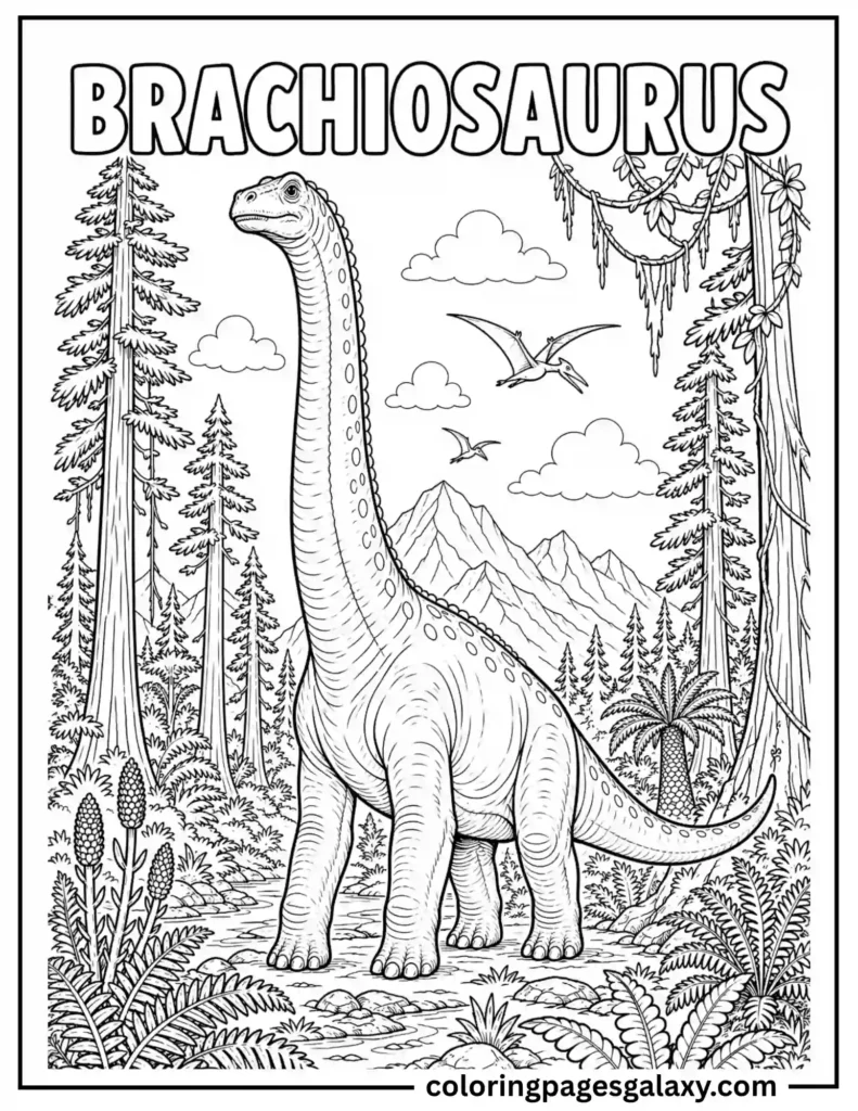 Brachiosaurus Coloring Page In A Tall Forest