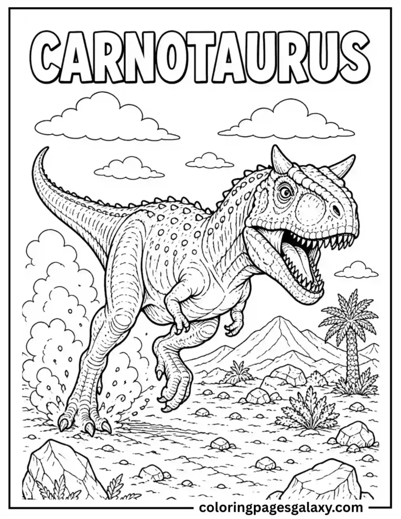 Carnotaurus Charging At Full Speed Coloring Page