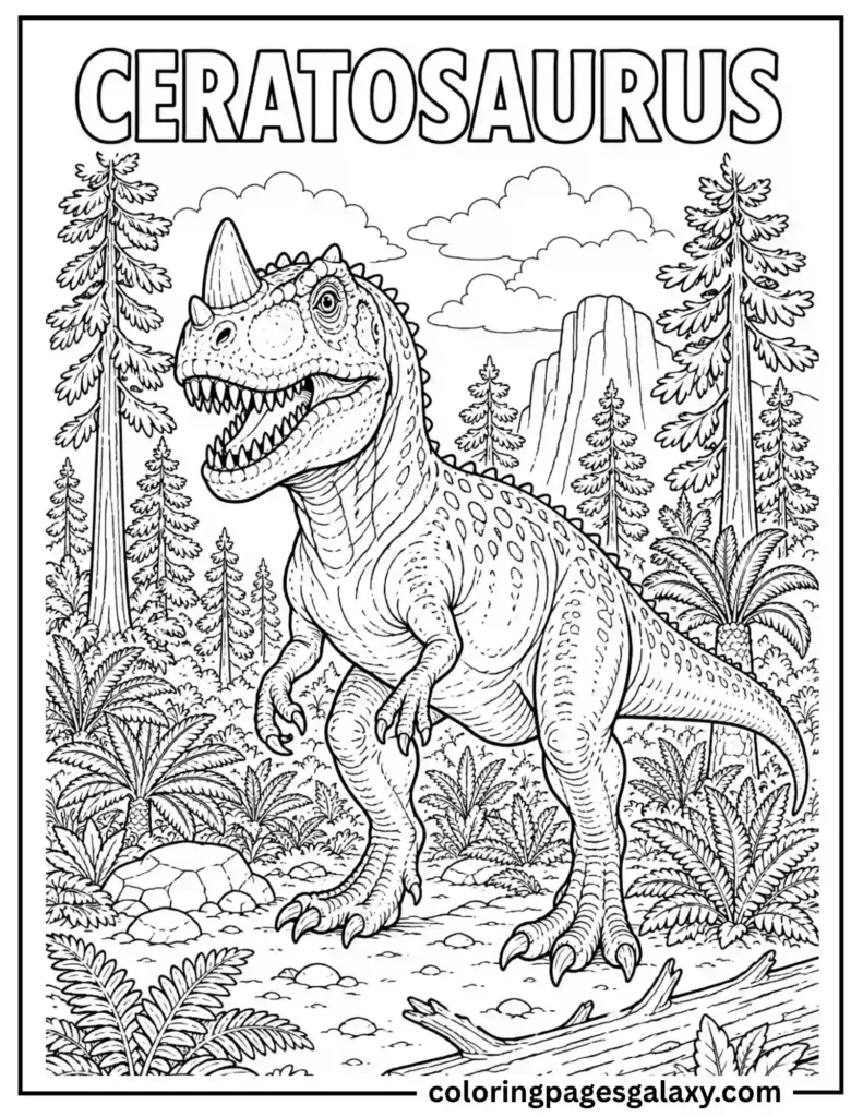 Ceratosaurus With Its Distinctive Nose Horn Coloring Page