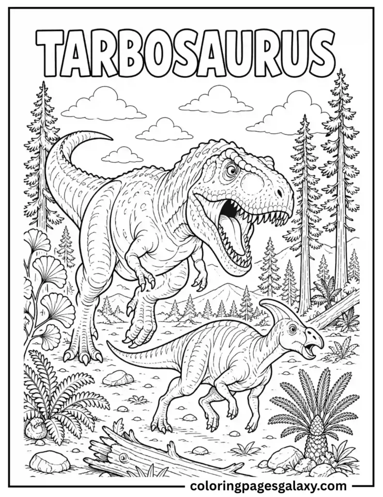 Detailed Realistic Tarbosaurus Coloring Page