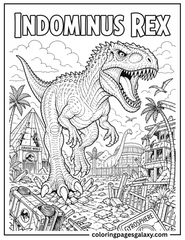 Indominus Rex Rampages Through Jurassic World Coloring Sheet