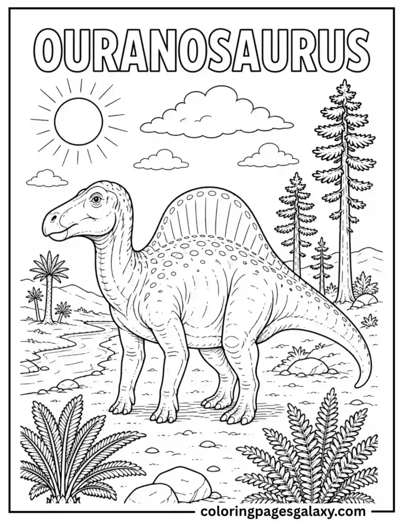 Peaceful Ouranosaurus Basking In Sunshine Coloring Page