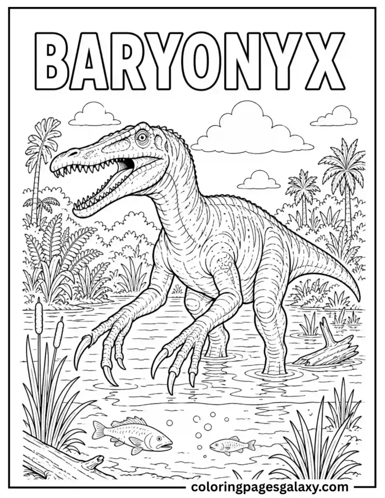 Powerful Baryonyx Dinosaur Coloring Page