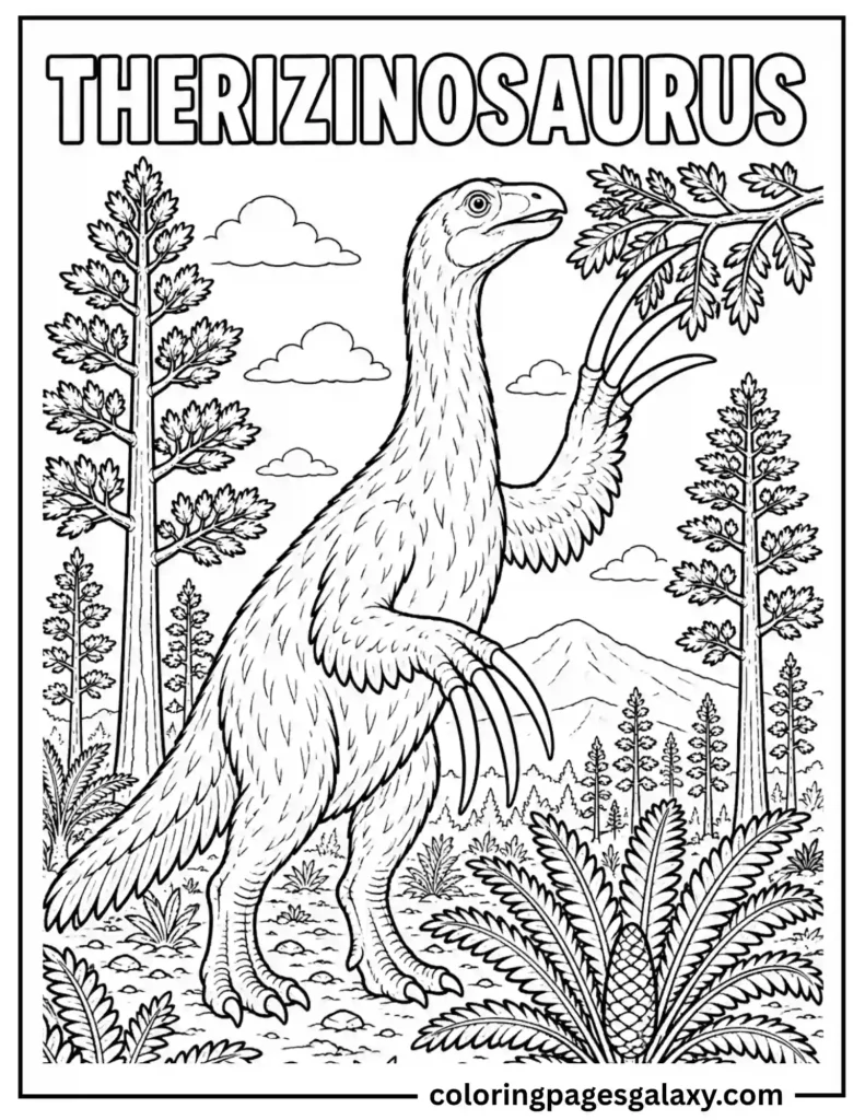 Therizinosaurus Reaching For Leaves Coloring Page