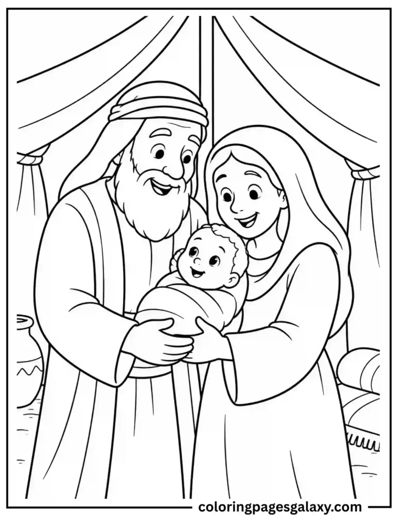 Abraham with Sarah And Baby Isaac Coloring Page