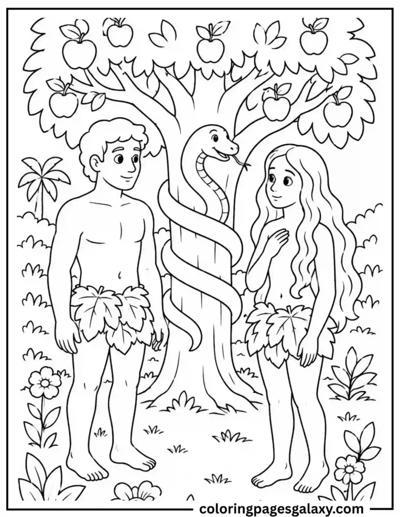 Adam And Eve In The Garden Of Eden Coloring Page