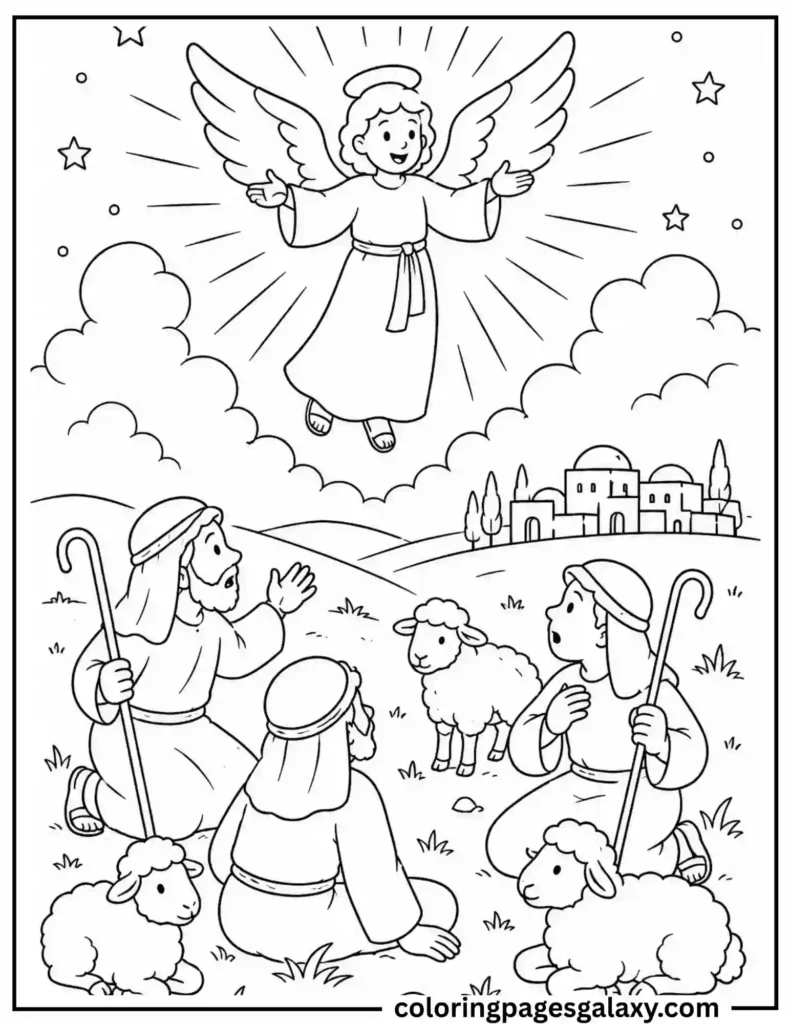 Angels And Shepherds Coloring Page