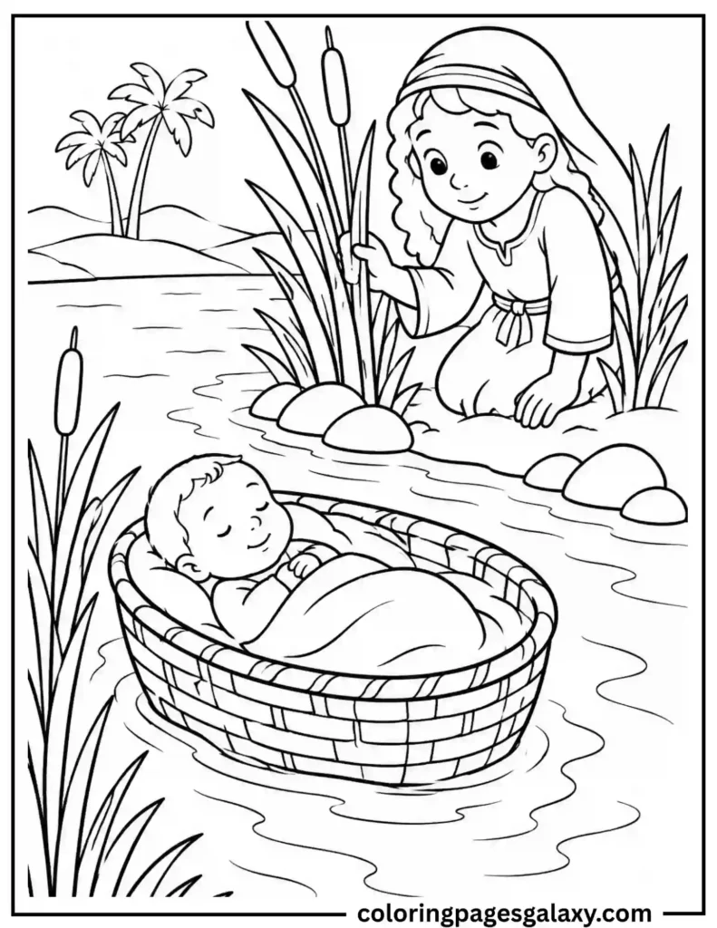 Baby Moses In The Basket Coloring Page