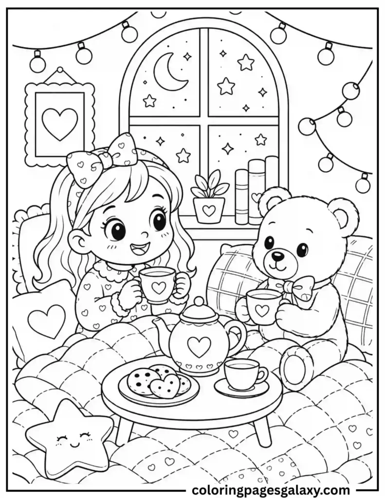Cozy Girl Tea Party With Friend Coloring Page