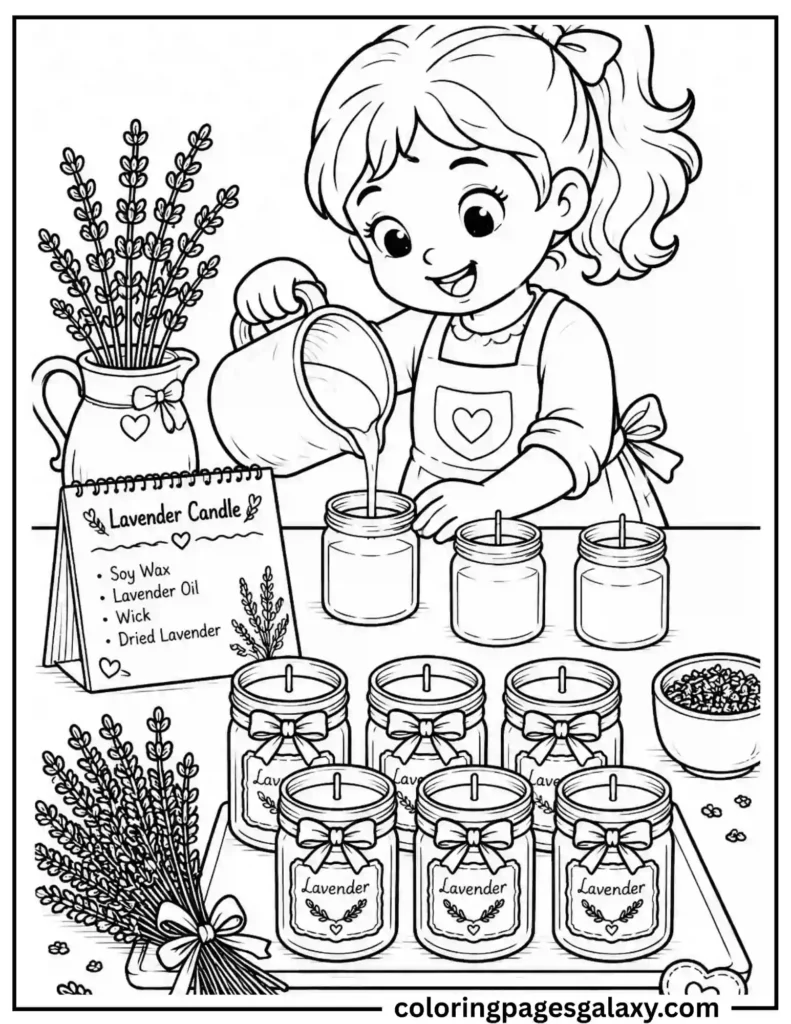 Cute Girl Making Lavender Candles Coloring Page