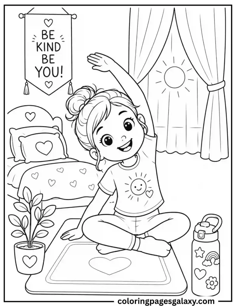 Girl Doing Morning Stretch Coloring Page