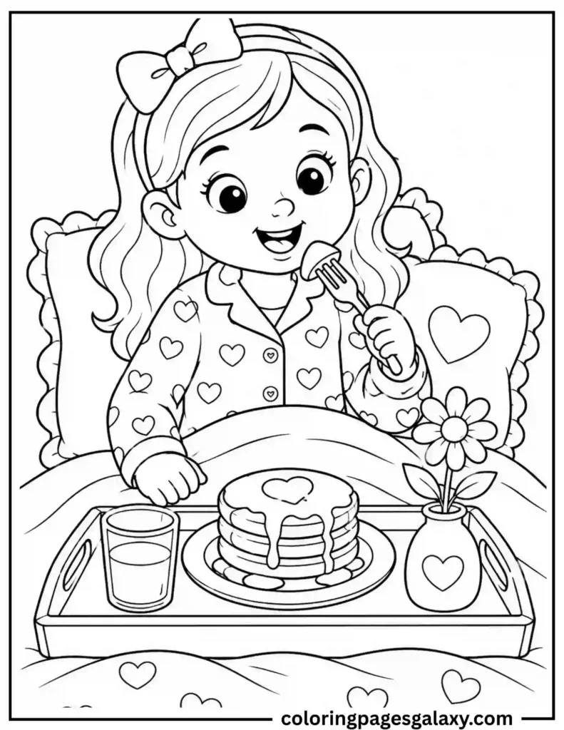 Girl Eating Breakfast Coloring Page