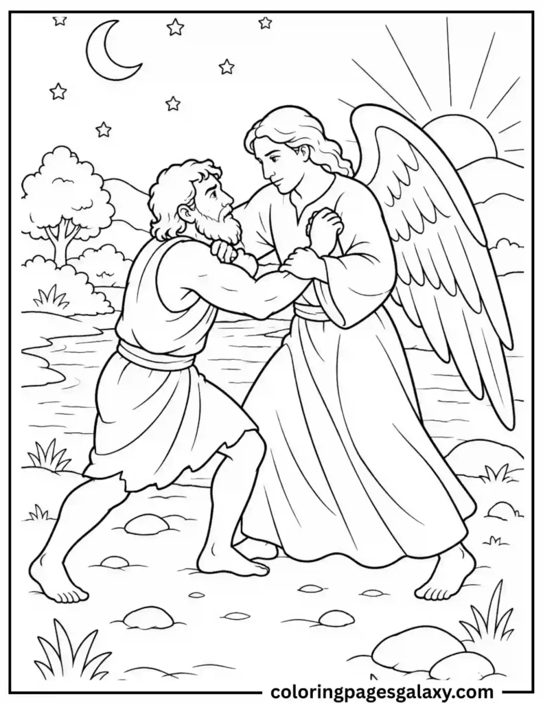 Jacob Wrestles With The Angel Coloring Page