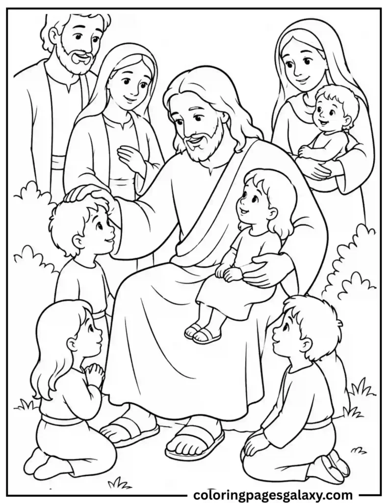 Jesus Blesses The Children Coloring Page