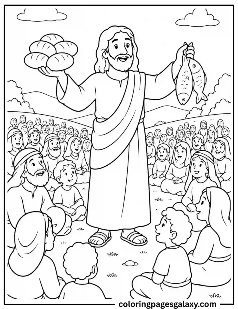 Jesus Feeds The 5000 Coloring Page