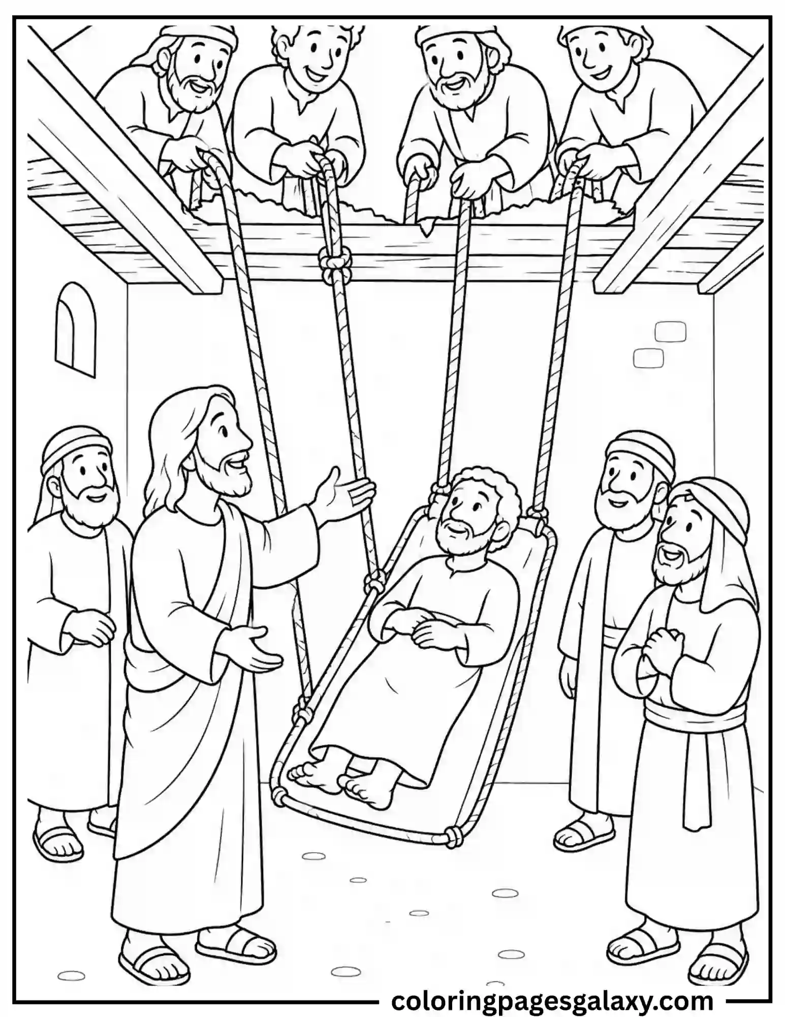 Jesus Heals The Paralyzed Man Coloring Page