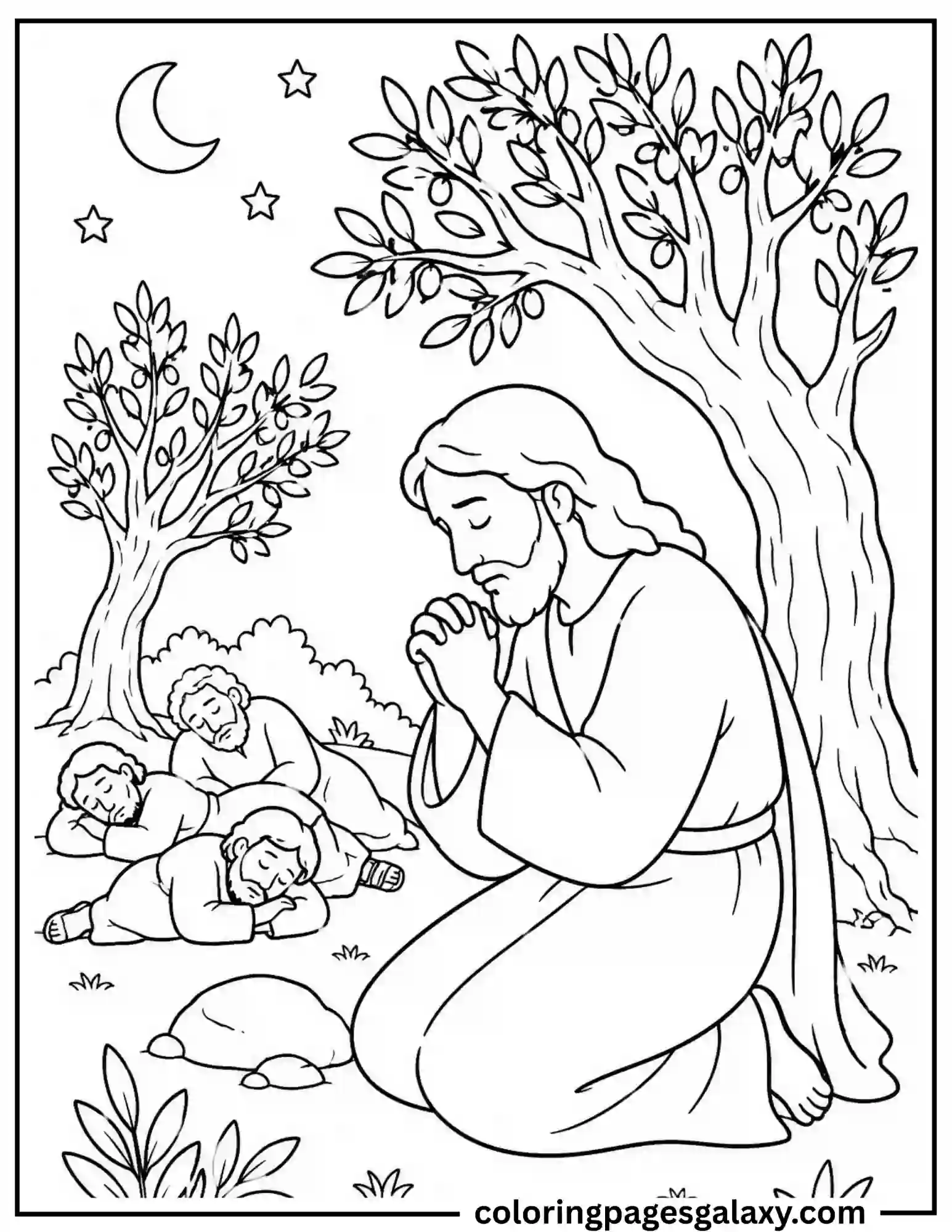 Jesus Praying In The Garden Of Gethsemane Coloring Page