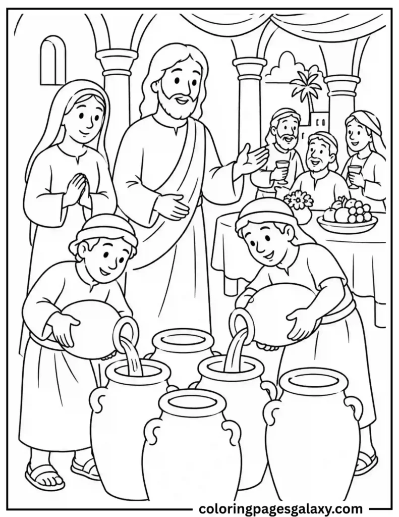 Jesus Turns Water Into Wine Coloring Page