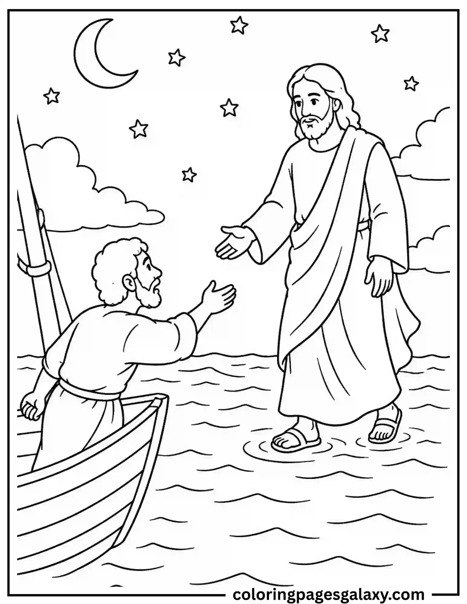 Jesus Walks On Water Coloring Page
