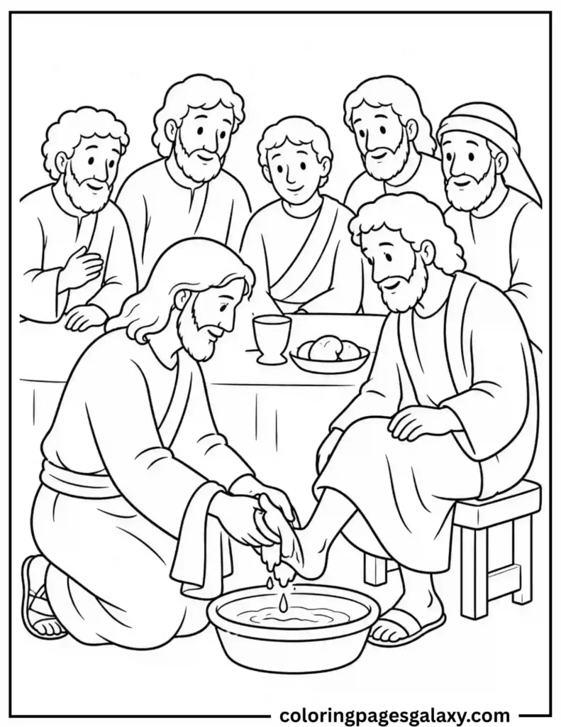Jesus Washes Disciples Feet Coloring Page