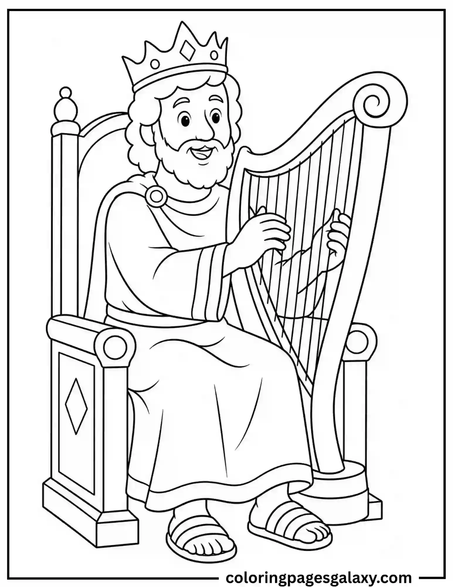 King David Playing The Harp Coloring Page