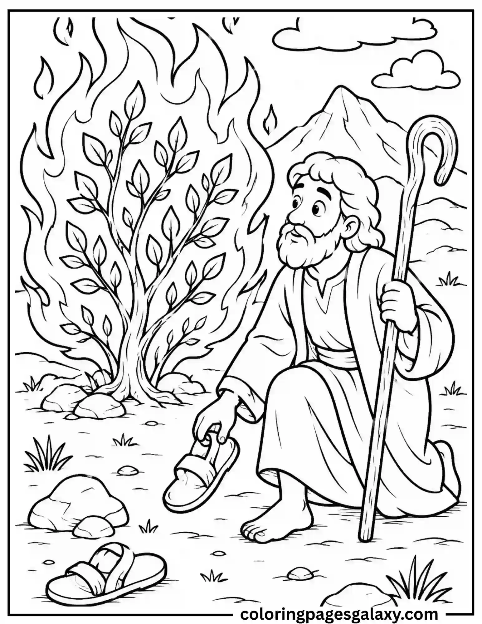 Moses And The Burning Bush Coloring Page
