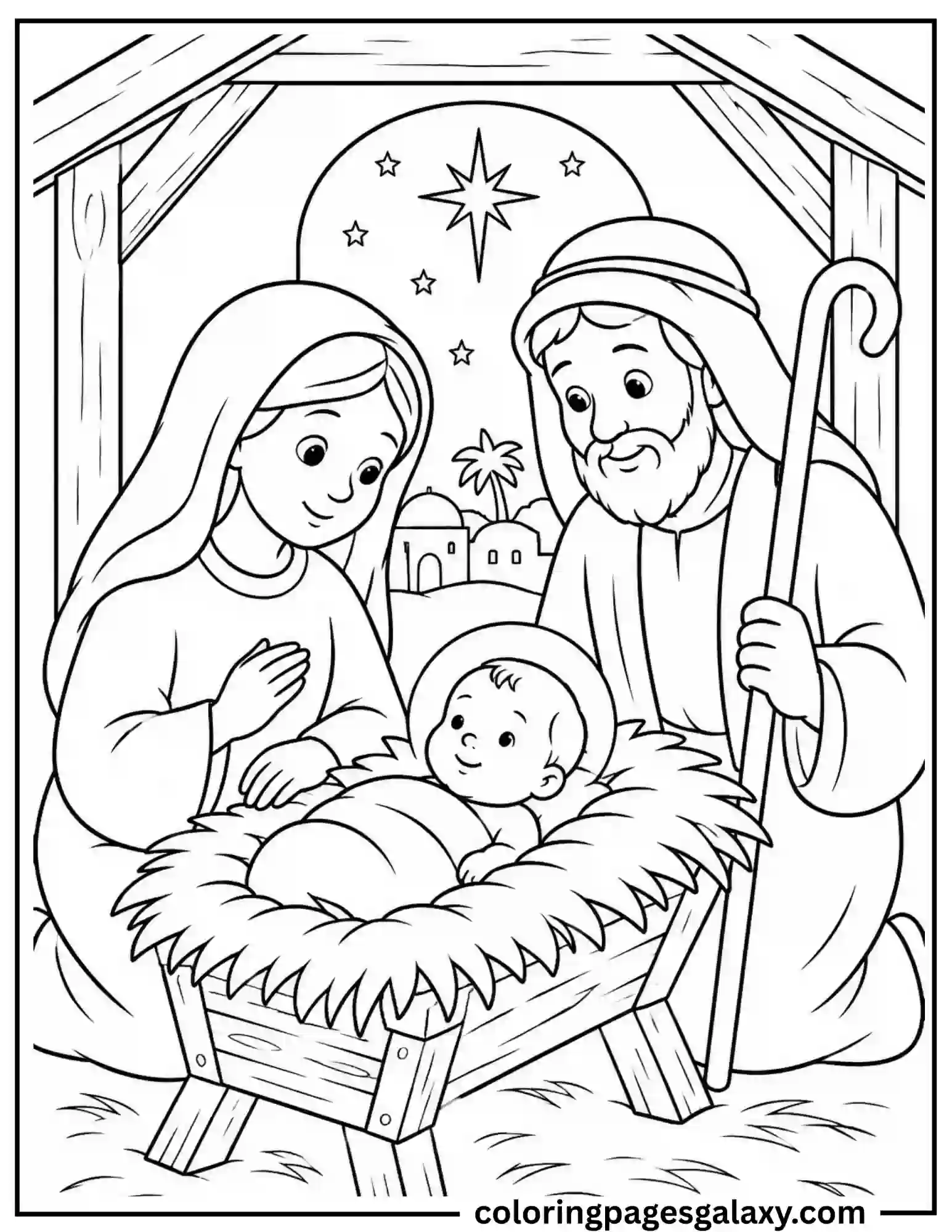 Nativity Scene Coloring Page