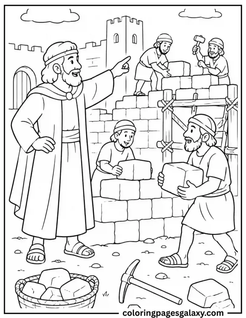 Nehemiah Rebuilds The Wall Coloring Page