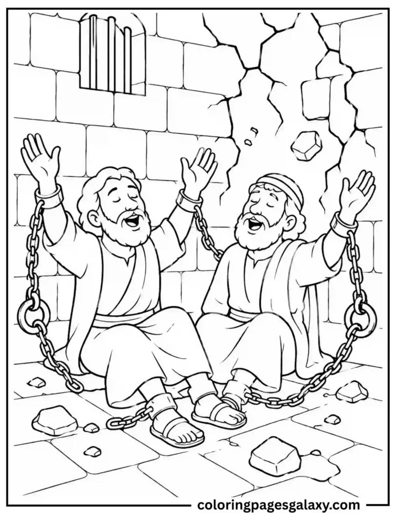Paul And Silas In Prison Coloring Page