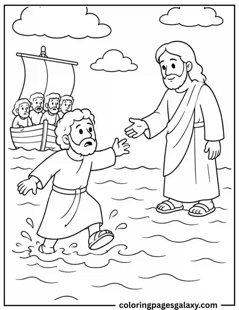Peter Walks On Water Coloring Page