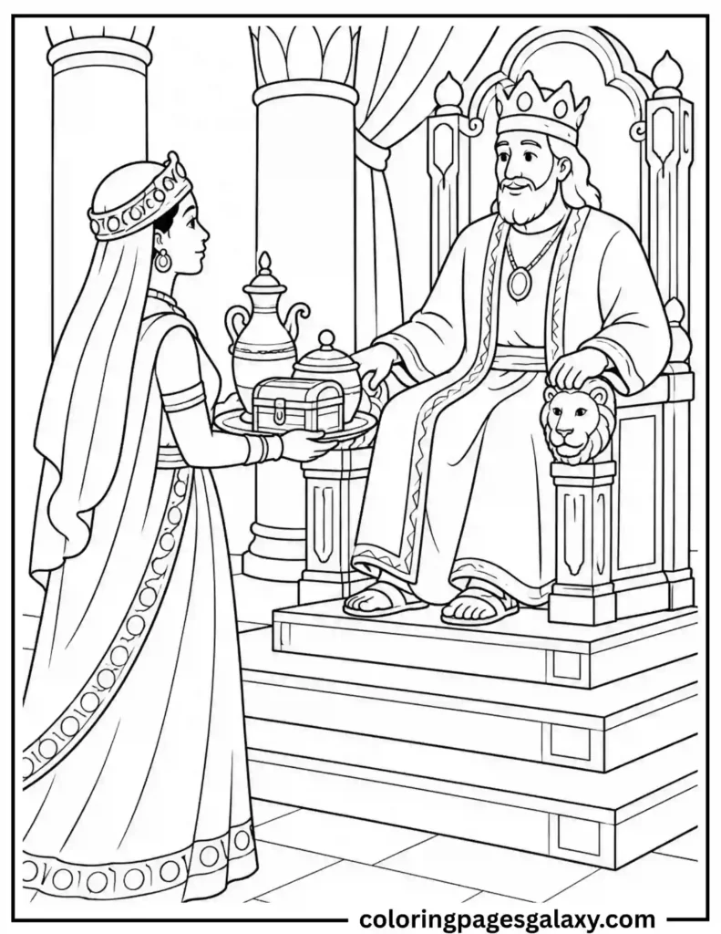 Queen Of Sheba Visits Solomon Coloring Page