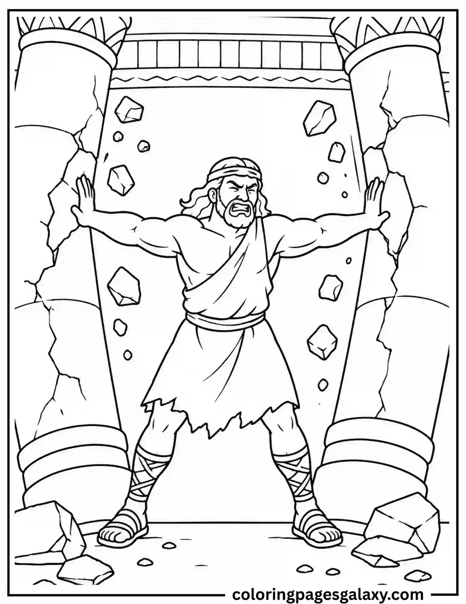 Samson Pushing Down the Pillars Coloring Page