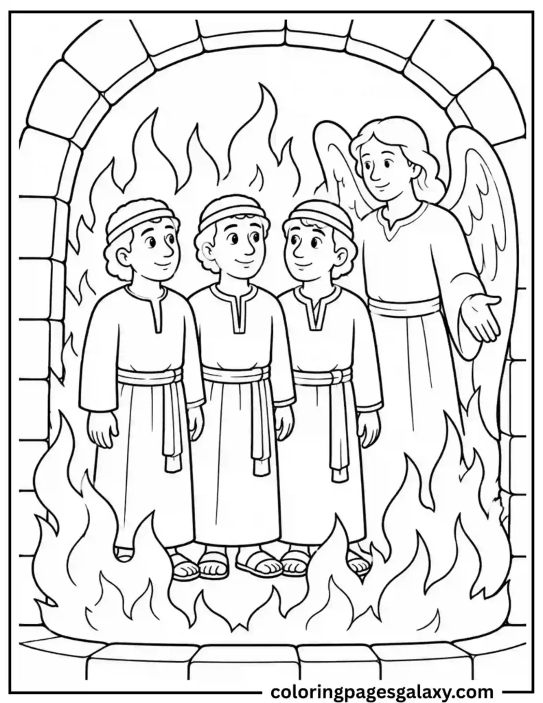 Shadrach Meshach And Abednego In The Fiery Furnace Coloring Page