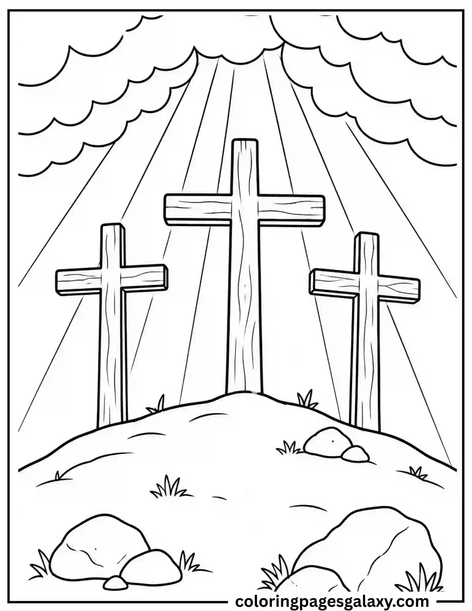 Three Crosses On A Hill Coloring Page